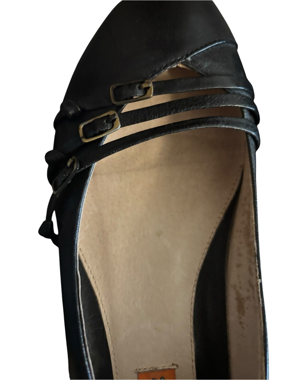 Miz Mooz Black Leather Pointed Toe Flats Strappy Buckle Detail - Picture 4 of 7